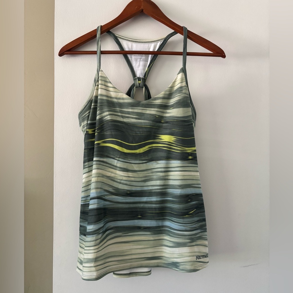 Marmot Workout Tank Green and Yellow Stripes